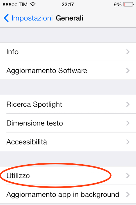 Attivare percentuale batteria iPhone