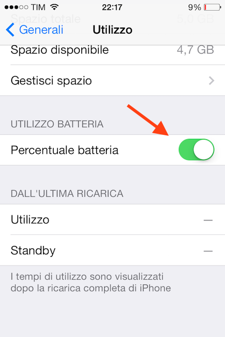 Attivare percentuale batteria iPhone