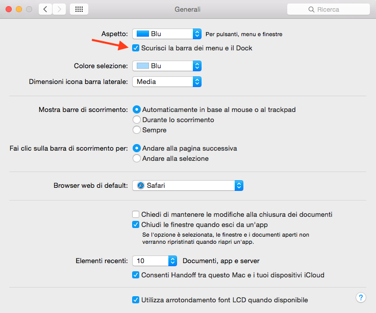 abilitare dark mode Yosemite
