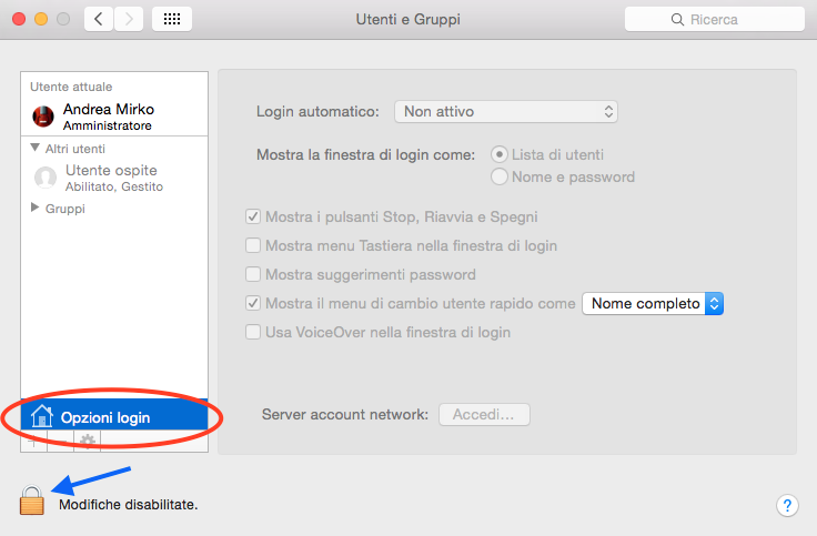 visualizzare nome utente Mac in alto a destra