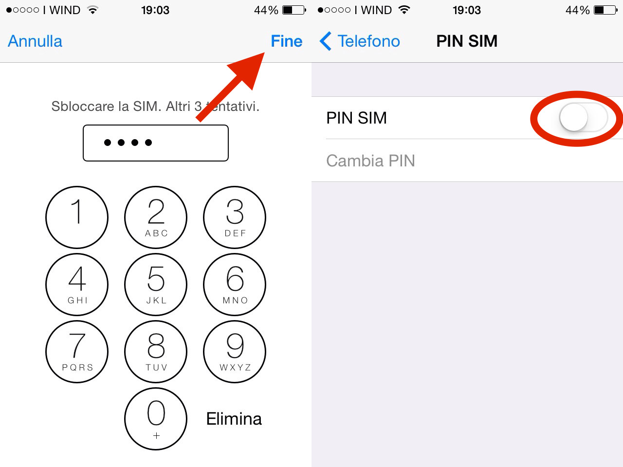 disattivare PIN sim iPhone