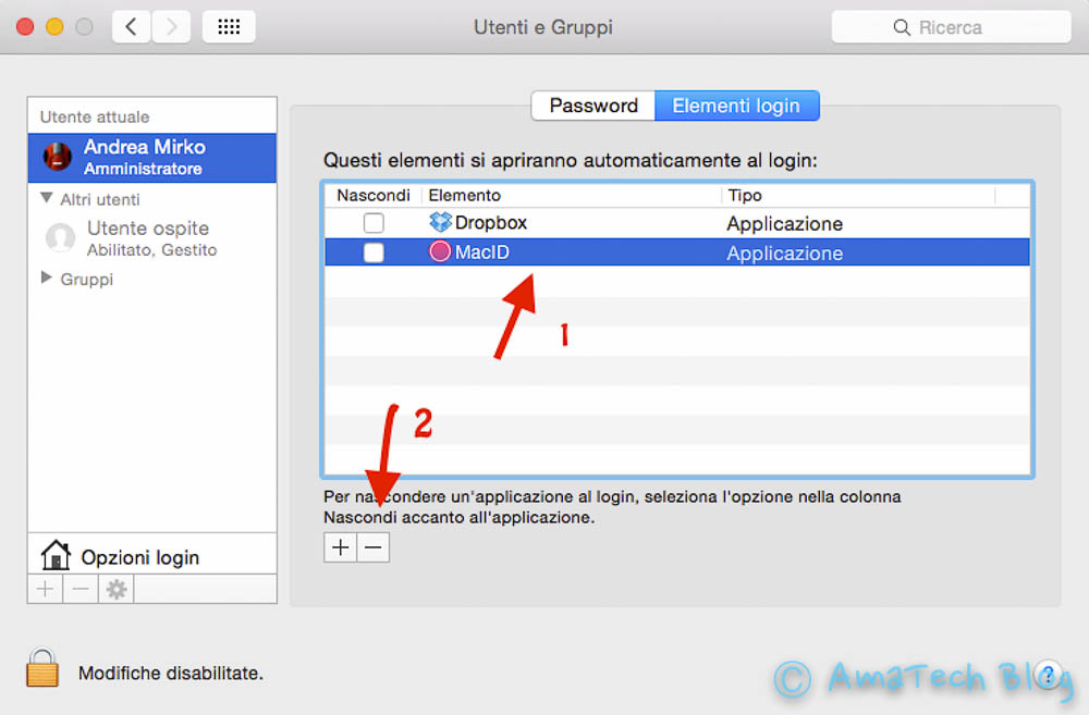 disattivare programmi avvio automatico Mac OS X