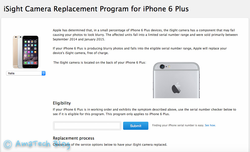 programma sostituzione fotocamera iSight iPhone 6 Plus