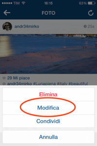 nuovo aggiornamento instagram modificare i commenti